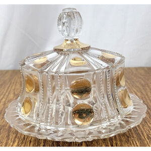 Antique Famous Gold by Co-Operative Flint EAPG Clear Butter Cover Dish 1880S